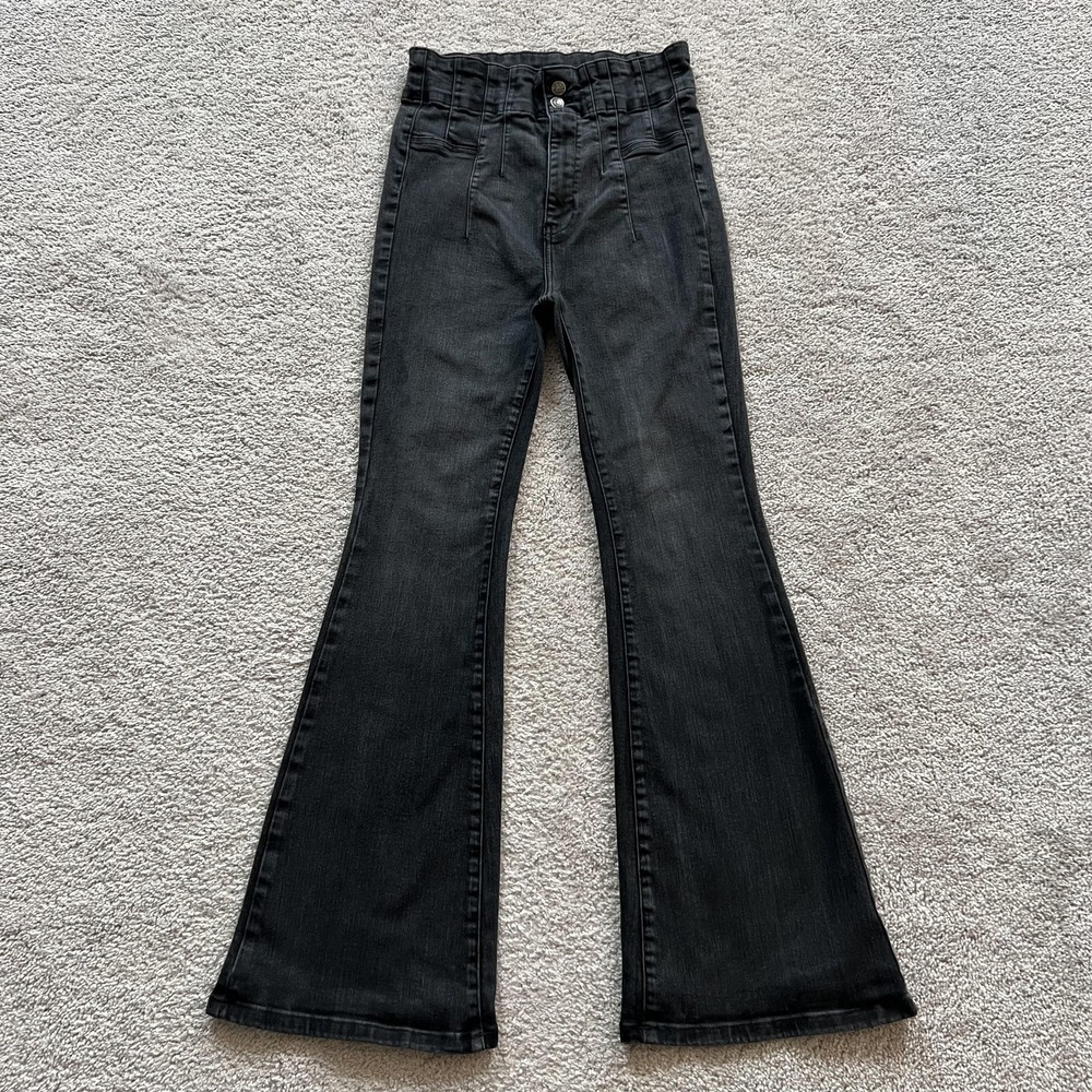 We The Free Free People Jayde High Rise Flare Jeans Womens 30 Gray Stretch Denim